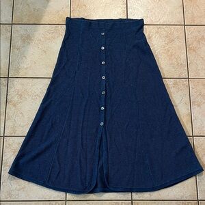 Isabella Bird Blue Linen & Silk Knit Button Front A-Line Skirt, Sz Medium